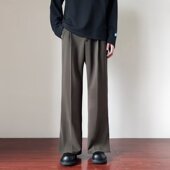 男女中腰薄款 时尚 开叉显高西裤 休闲J半松紧腰微喇直筒拖地长