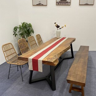 实木大板茶桌茶台复古会议桌长桌商用工作桌松木原木民宿木头桌子