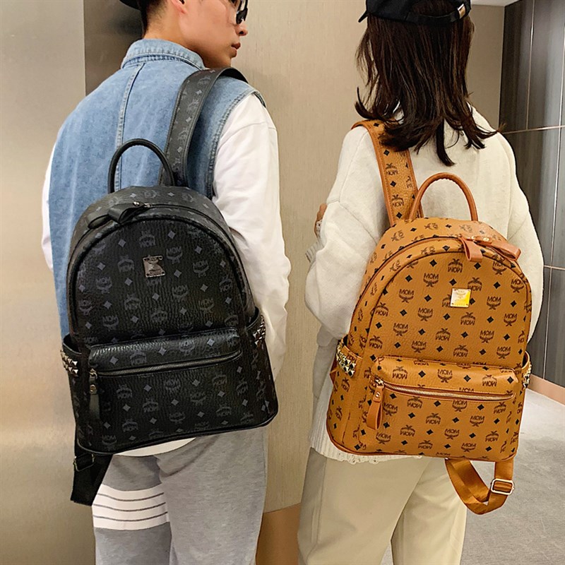 超大容量铆钉印h花背包男双肩包2021年新款时尚百搭情侣款女士书