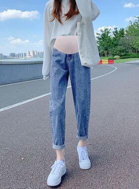 孕妇裤子春秋外穿大码老爹打底裤女秋冬新款小个子阔Y腿牛仔裤夏