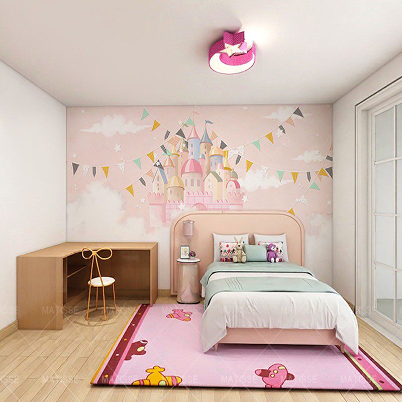 环保儿童房女孩卧室背景墙壁纸公主f房主题卡通城堡家用定制墙纸