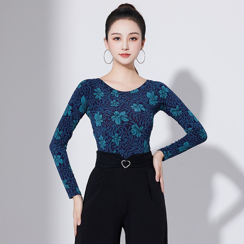 新品拉丁舞上衣h女新款成人摩登舞服装舞蹈国标舞练功服女交谊舞
