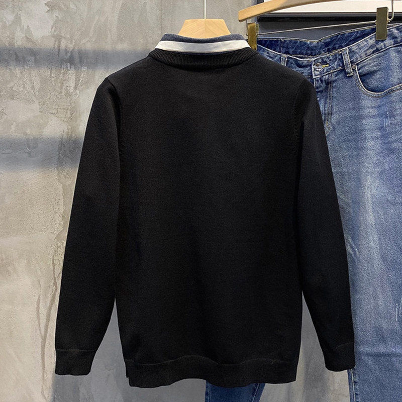 假两件毛衣男衬衫领新款潮u流长袖针织衫春秋装韩版修身外套上衣