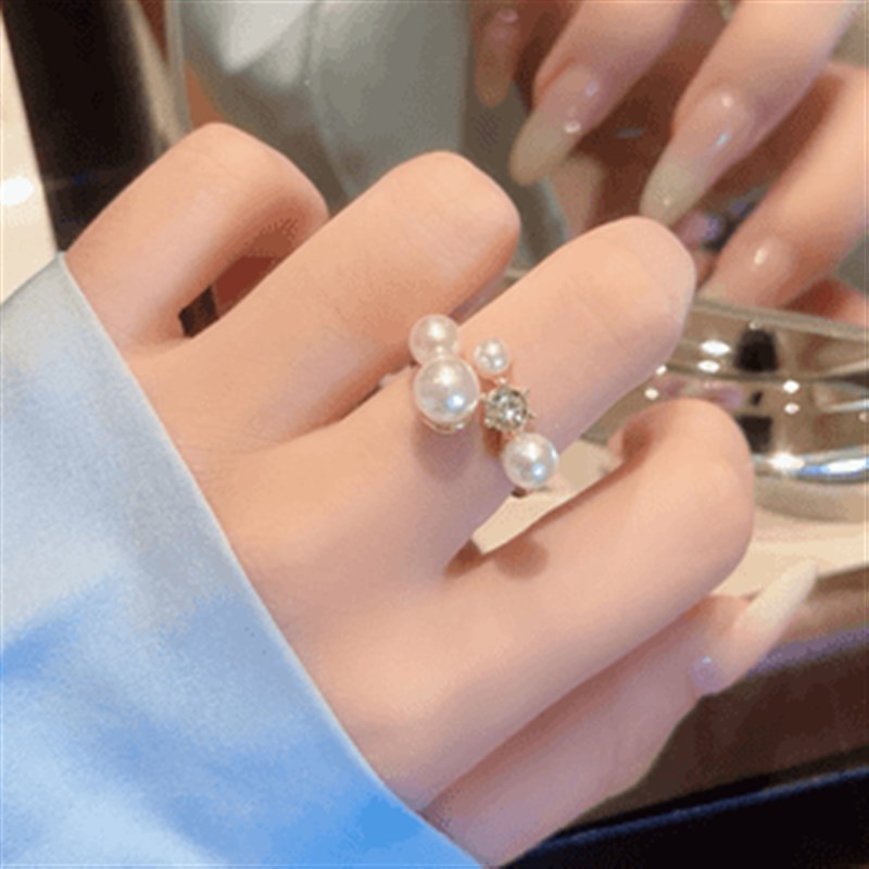 锌合金戒b指 气质珠珠开口戒指女高级小众轻奢时尚款
