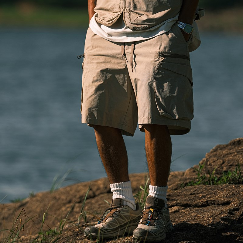 JUP山系机能工装短裤男士2024夏季新款宽松黑色日系大口袋五分裤