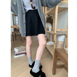 孕妇半身裙秋冬季外穿宽松短裙可调节针织A字裙子韩版百褶裙伞裙