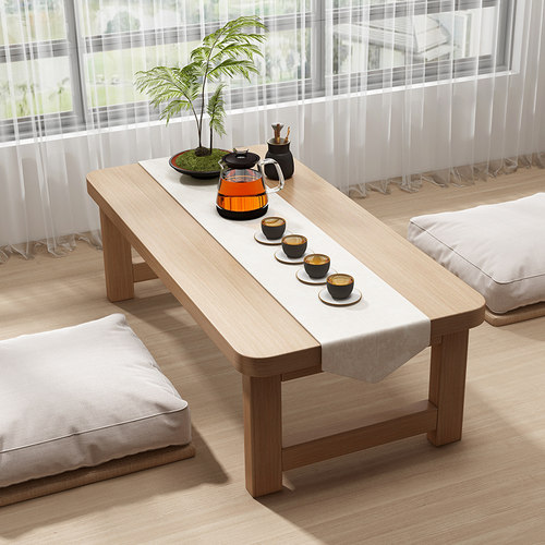 飘窗小桌子可折叠中式炕桌床上学习桌家用实木榻榻米茶桌坐地矮桌