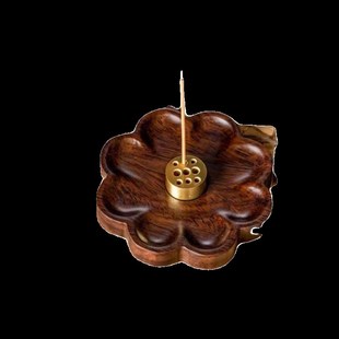 黑檀实木纯铜香插花瓣形香盘室内创意檀香炉点香香托线香底座托盘