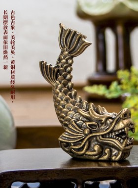 螭吻铜器摆件黄铜古鸱尾鸱吻龙头鱼吻兽家居玄关装饰品古玩铜艺