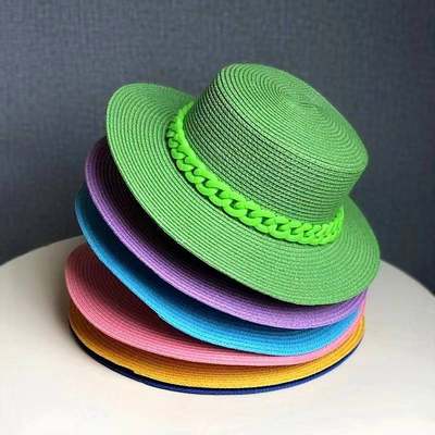 速发.Women's summer green yellow purple straw hat wide-brimm
