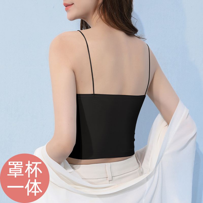 美背吊带背心女内搭带胸垫白色短款夏外穿冰丝上衣打底设计感抹胸