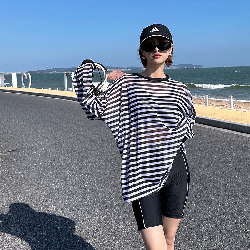 泳衣女款2024新款保守分体微胖女孩遮肉大码长袖高级感泡温泉泳装