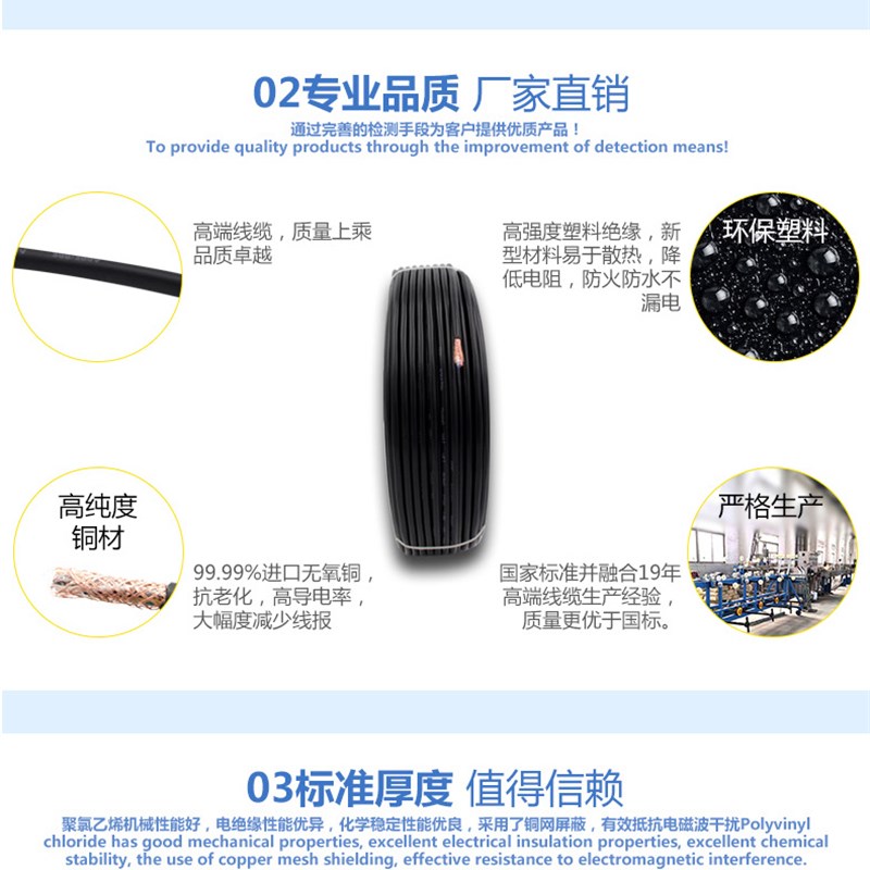 屏蔽线5芯6芯7芯信号线控制线*0.3/0.75/1.0/1.5/2.5平方纯铜RVVP