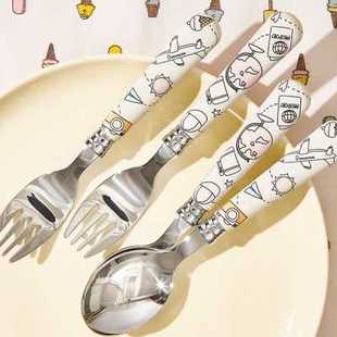 金石勺子304不锈钢儿童吃饭叉勺家用宝宝汤勺Q汤匙甜品勺小勺叉子