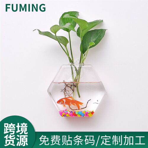 壁挂玻璃花盆4 pc六p角形植物水培绿萝玻璃容器瓶家居装饰挂墙花