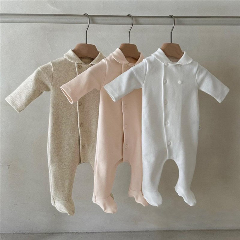 新生婴儿春c款纯色简约柔软哈衣爬服男女宝宝白色包脚连体衣睡衣