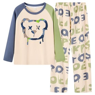 男童睡衣儿童春秋季长袖2024新款青少年男孩亲子装夏款家居服