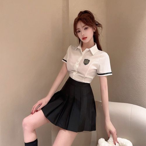 职业韩版纯欲修身白衬衫制服套装短袖衬衣配百褶裙工作服两件套女