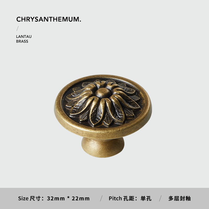 2U8K黄铜法式复古柜门拉手衣柜门抽屉橱柜轻奢古铜做旧.家具纯铜