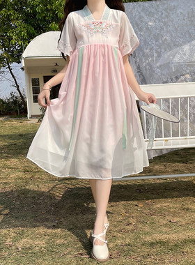 女大童雪纺连衣裙夏季古装超仙中国风甜美裙M子13岁少女孩改良汉