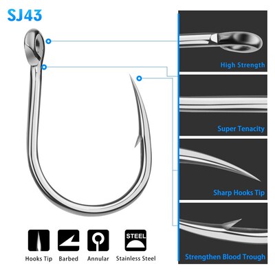 20pcs Saltwater Fishing Hook Jigging Hook 1/0#-13/0#  Stainl
