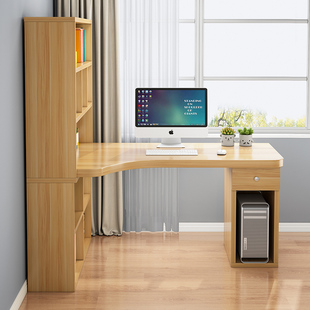 学生家用转角书桌书架一体桌卧室简易学习写字桌简约电脑桌带书架
