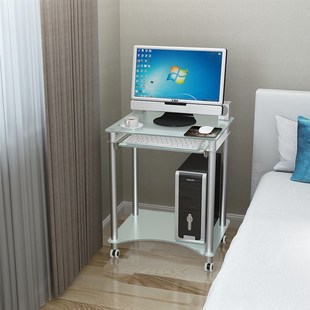 家用时尚 迷你钢化玻璃电脑台式 简约经济型可移动小户型书桌写字台