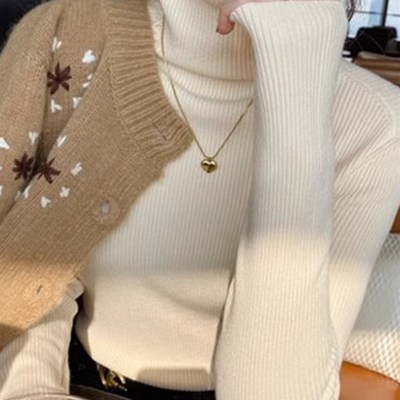 高领针织打底衫女秋冬洋气加厚气质堆堆领毛衣搭配大衣的内搭上衣
