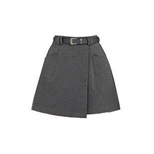 灰色不规则裙裤女秋冬宽松高级外穿设计感靴裤小T个子毛呢阔腿短