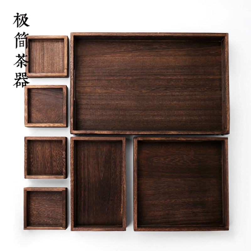 日式实木茶盘烧桐木家用小号托盘简约茶台功夫茶海点果盘套装茶具