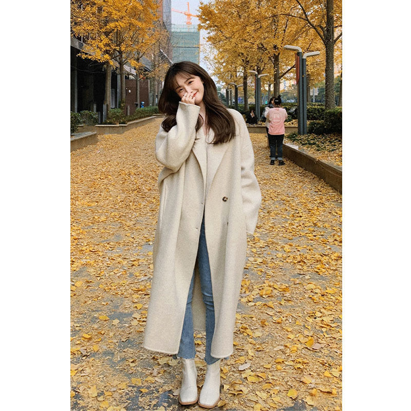 秋冬中长版胖mhm300斤高级感大衣女大尺码宽松遮肚毛呢过膝风衣外