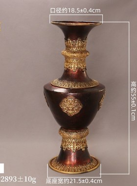 尼泊尔风格家居铜花瓶西藏式特色手工艺复古装饰八吉祥贴花摆件