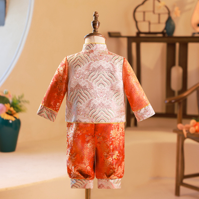 周岁礼服男宝中国风2023新款儿童抓周唐装套装中式宝宝冠衣男童夏