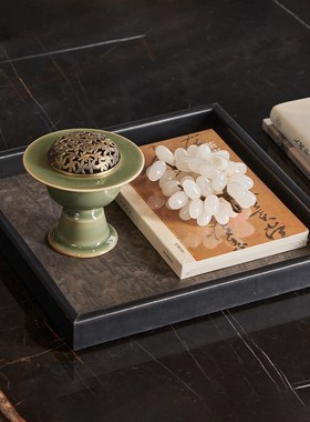 样板间新中式客厅茶几托盘摆件组合复古宋式美学软装套装家居饰品