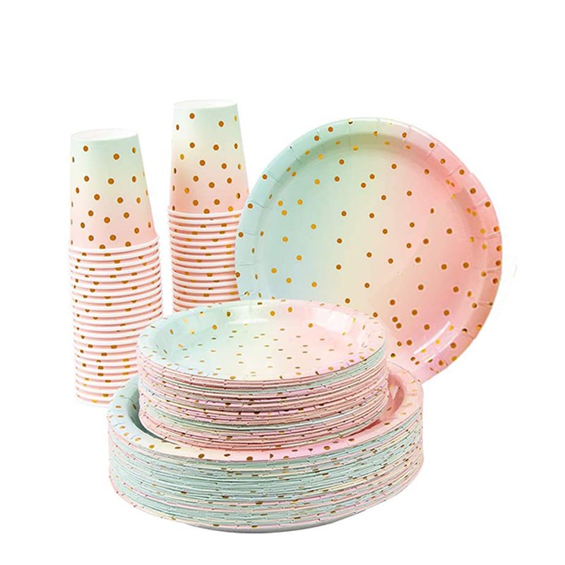 30pcs/lot Bronzing Rainbow Paper Plate Cup For Wedding Party