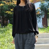 夏装 文艺休闲女装 宽松圆领长袖 2020新款 黑色T恤女简约 上衣