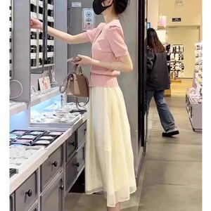 欧洲站夏季甜美小清新茶系穿搭网红气质女神范粉色上衣半身裙套装