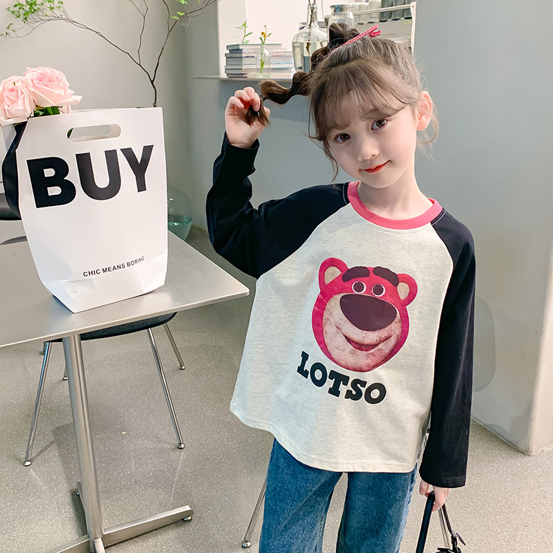 热销女童秋装打底衫2023新款童装女孩纯棉上衣卡通儿童长袖T恤春