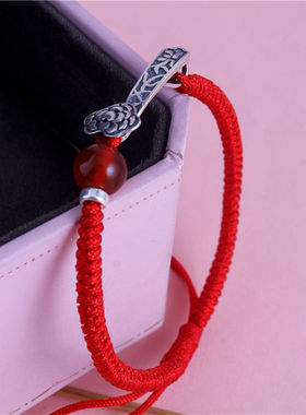 925银手串纯银如意转运红绳手链女编织本命年情侣男女手绳饰品