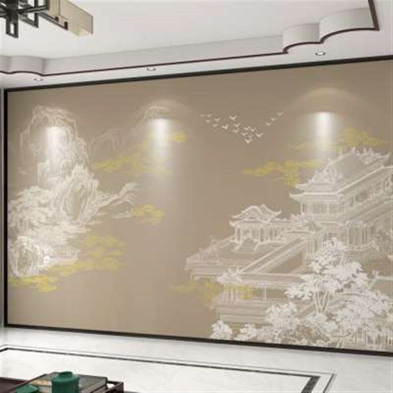 壁纸定制新中式亭台楼阁电视背景墙壁布客厅墙纸沙发装饰墙布壁画
