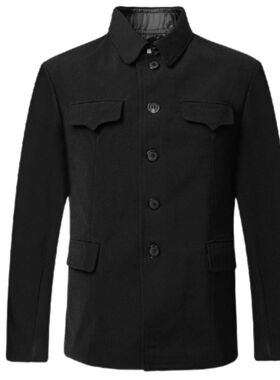 中山装男中老年人l爸爸装中山服装秋冬装爷爷老人上衣服老式军便