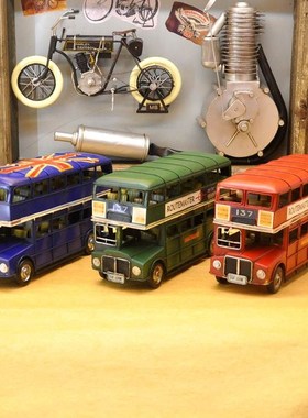 英国双层红色巴士车模型铁艺复古工业风装饰欧美式家居桌面摆件物