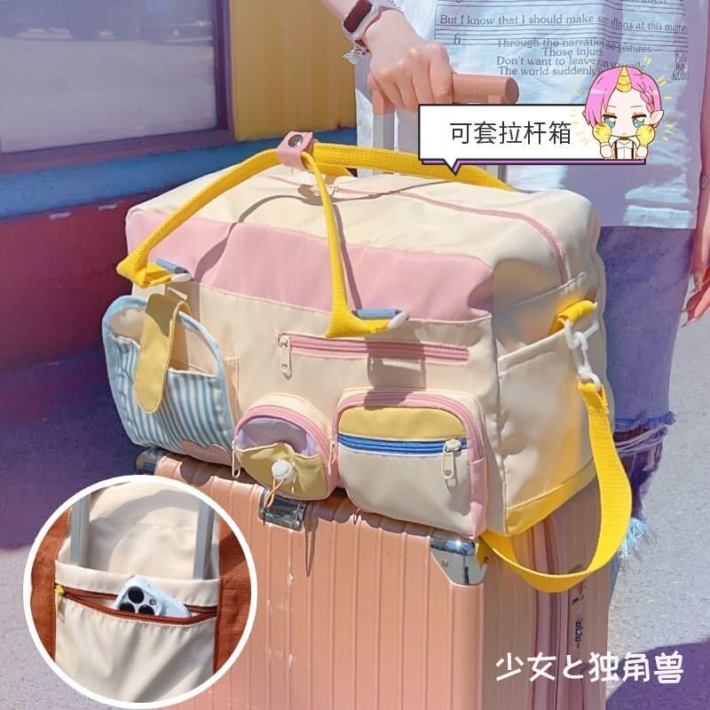 短途旅行包女轻便大容量可爱挂包旅游住校收纳袋行李箱附加手提包