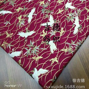日式和风烫金布(云鹤) 全棉z和风印花面料 旗袍汉服箱包鞋帽布