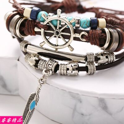 速发New male turquoise leather man braceIlet men's Hand cate