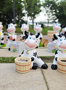 创意园林景观f雕塑花园庭院摆件卡通奶牛花缸小院子商场幼儿园花