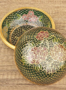 现货北京特色工艺品纯手工铜胎珐C琅脱胎透明景泰蓝粉盒首饰盒库
