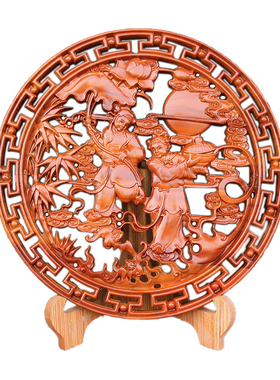 桃木和合图挂件福字中国结客厅玄关新婚摆件挂画木雕家庭和睦摆设