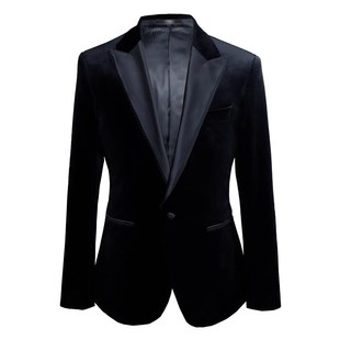 精选高端男士丝绒宴n会西装礼服英式塔士多婚礼新郎金丝绒修身西