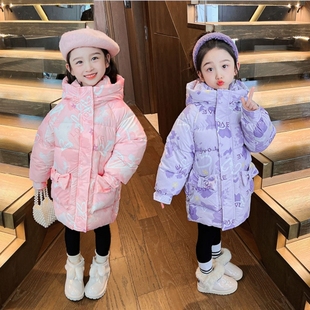 女童冬季羽绒棉服2023新款儿童中款洋I派加厚棉衣小童宝宝冬装外
